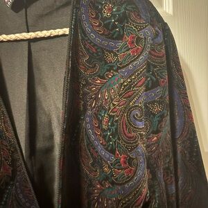 Women's Black Paisley Open-Front Blazer